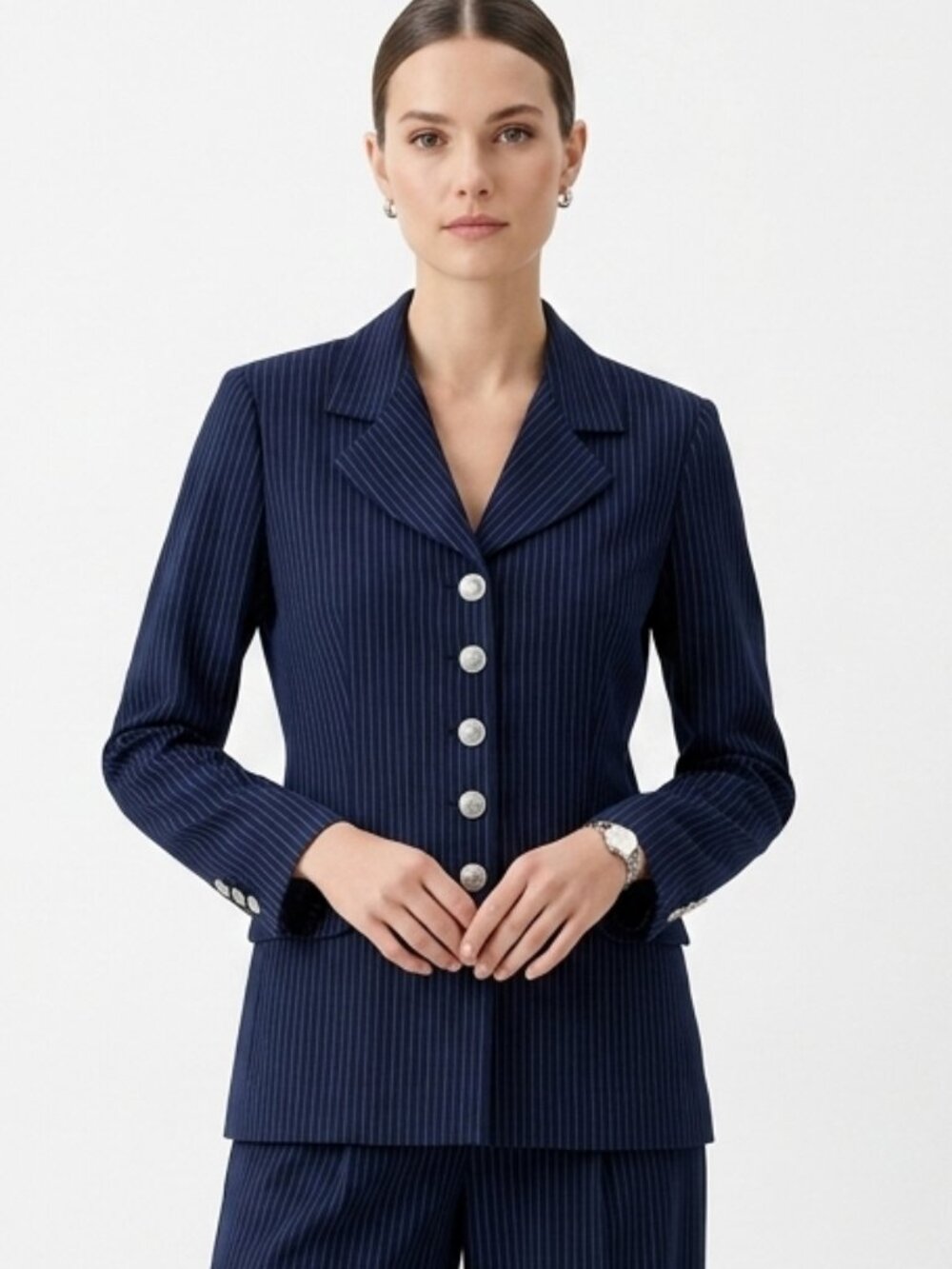 Vintage S.L. Fashions Blazer Navy Pinstripe Y2K Business Office 14